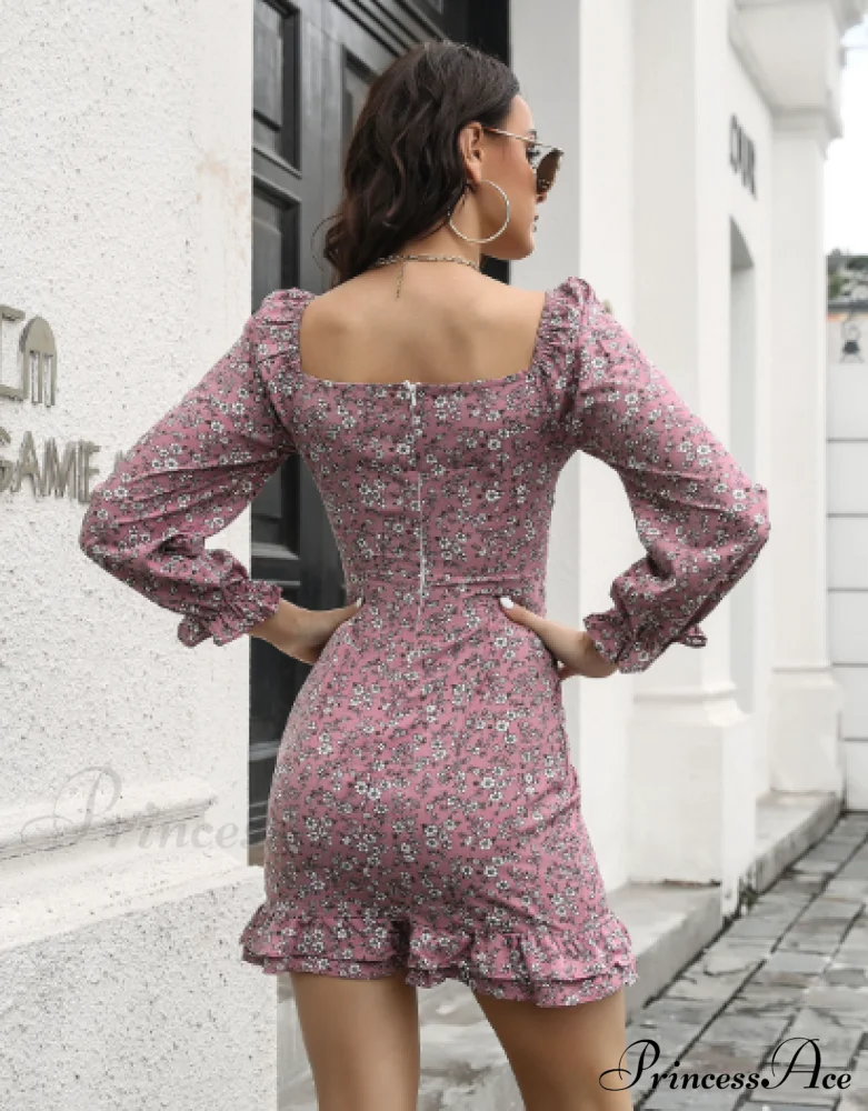 Floral Ruffled Bow Word Neck Dress - Image 11