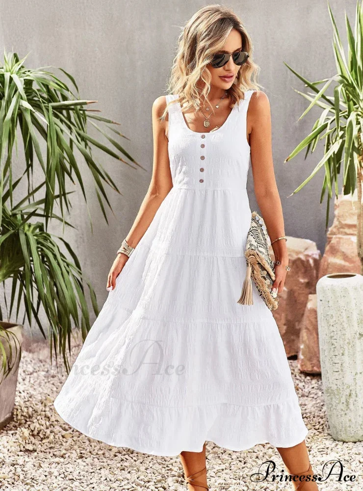 U-Neck Solid Color Dress with Strap