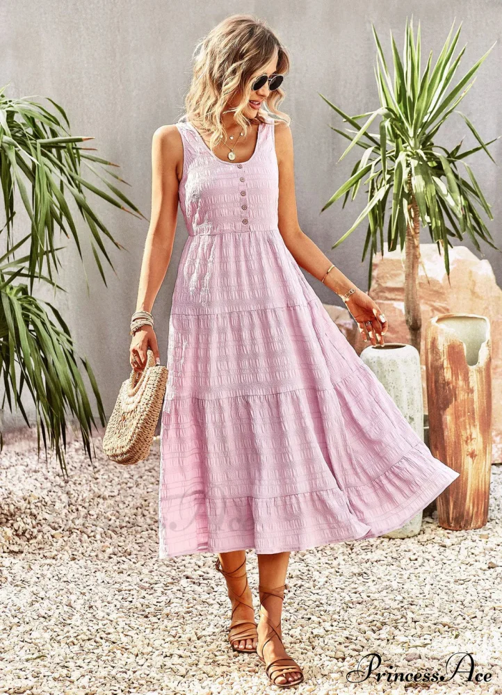 U-Neck Solid Color Dress with Strap - Image 13