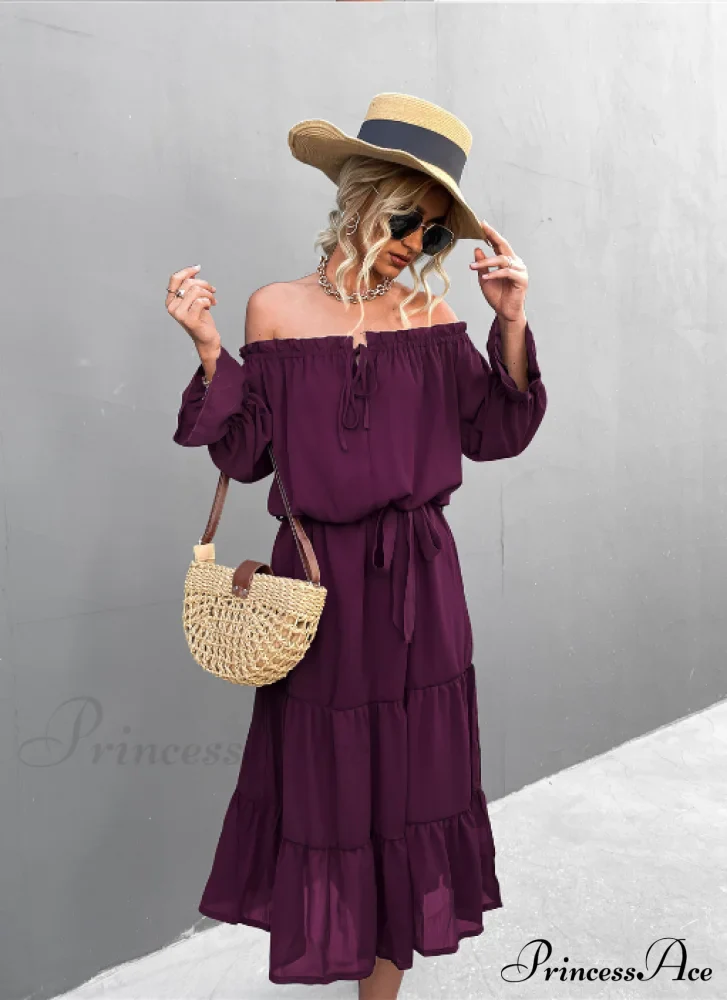 Elegant Lace-Up One-Shoulder Long Dress