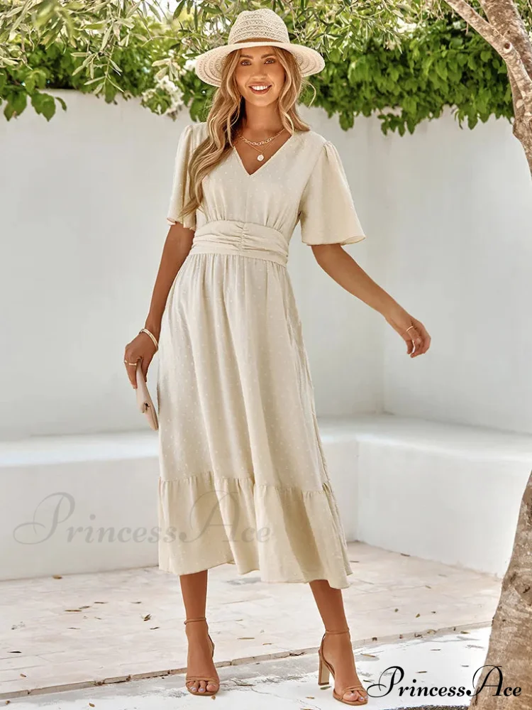 Swiss Dot V-Neck Maxi Dress - Image 5