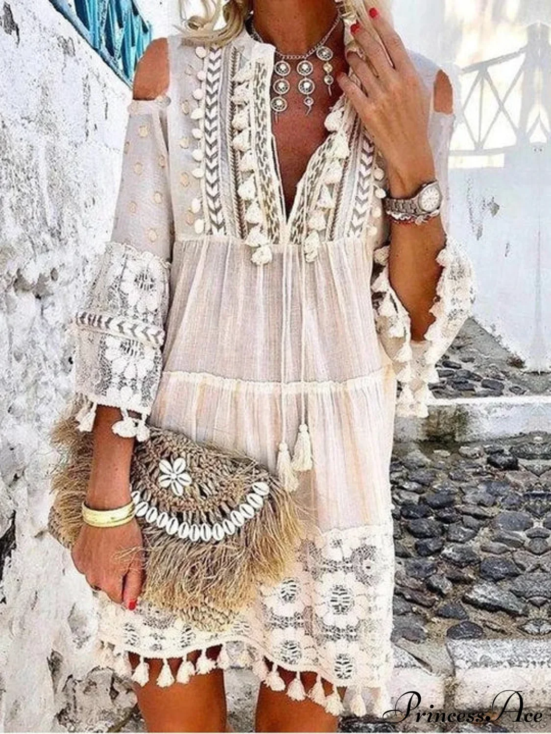 Beach Mini Dress with 3/4 Sleeves