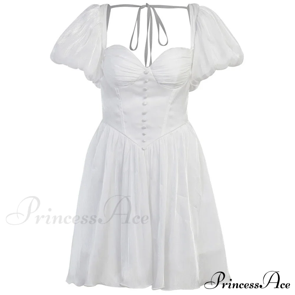 White Summer Dress with Puff Sleeves - Image 3