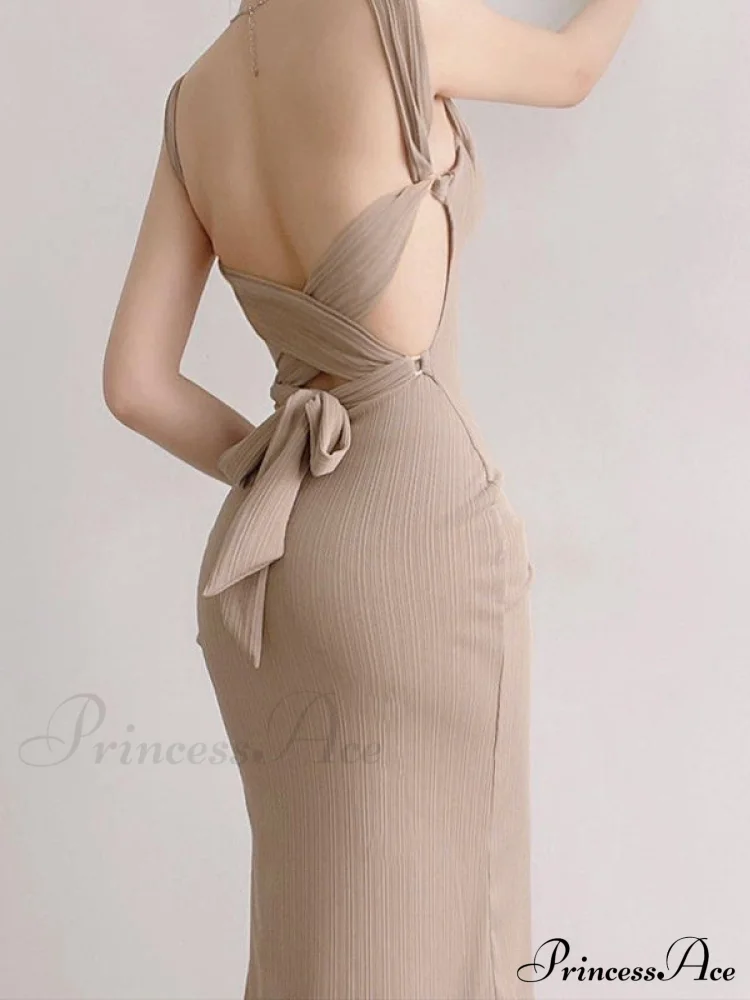 Black Tank Long Bodycon Dress with Tie Back - Image 5
