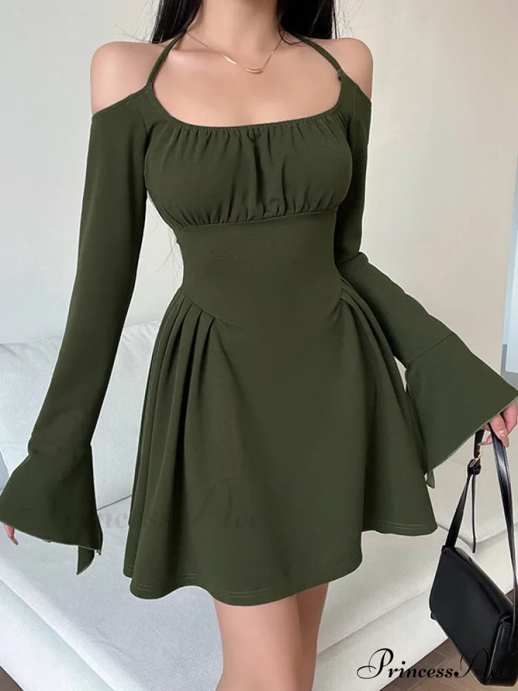 Green Cold Shoulder Dress with Fairycore Vibes