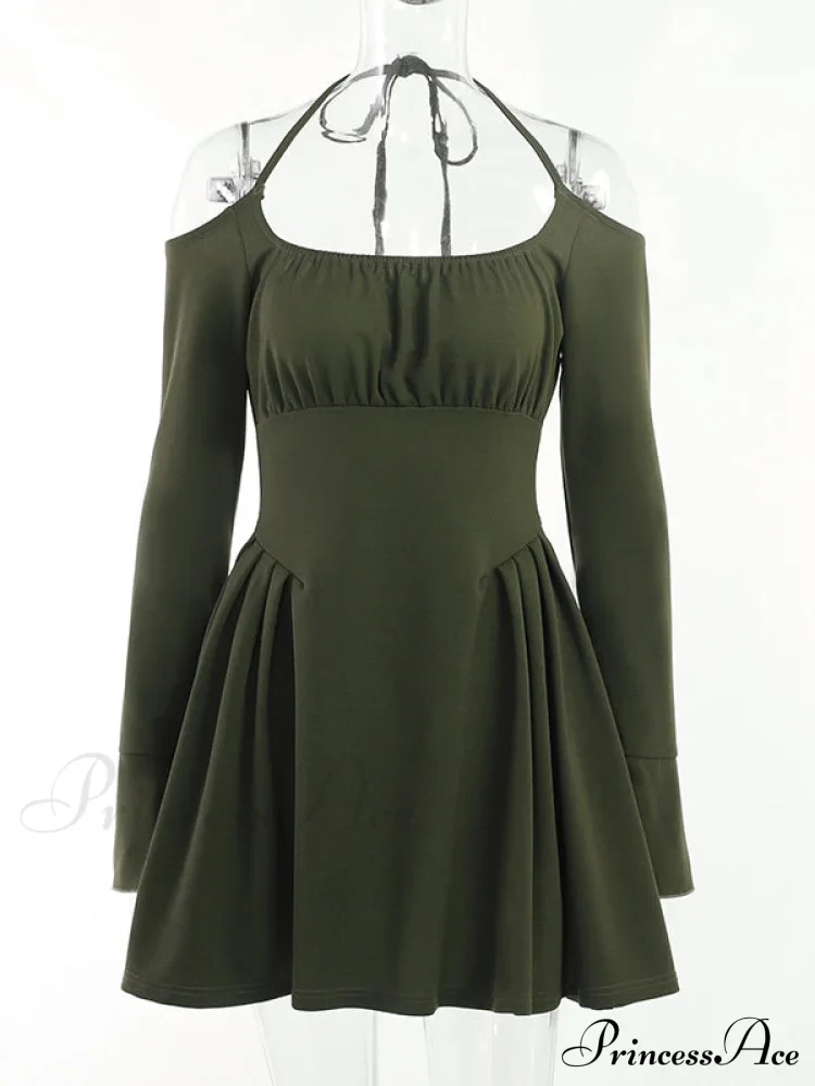 Green Cold Shoulder Dress with Fairycore Vibes - Image 2