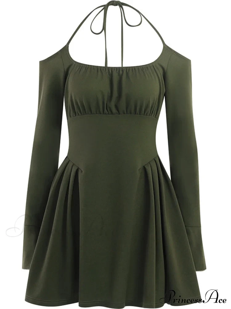 Green Cold Shoulder Dress with Fairycore Vibes - Image 3