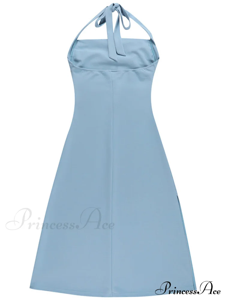Black Halter Midi Dress with Semi Flare - Image 6
