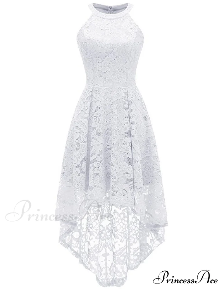 High Low Halter Neck Backless Dress with Lace - Image 7