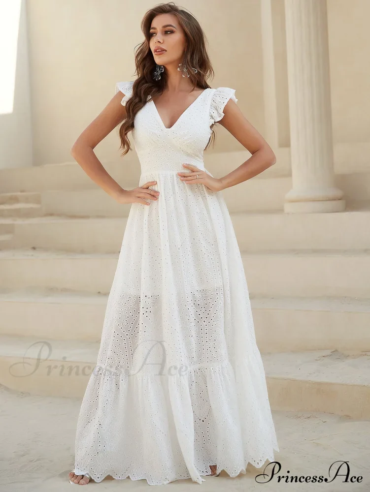 White Lace Dress with Backless Flounce Hem - Image 3