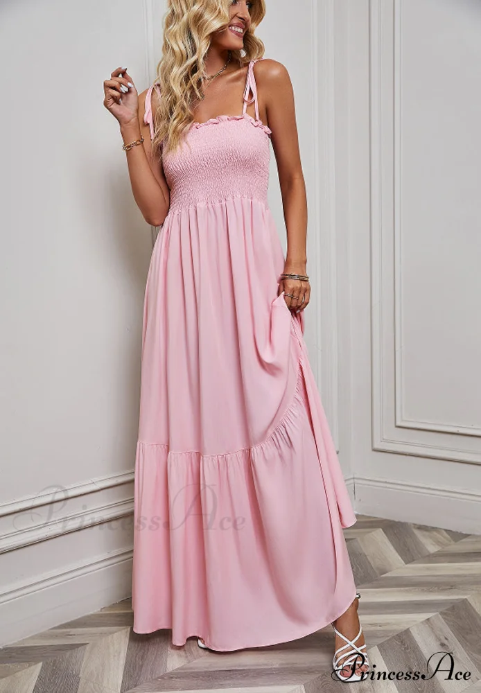 Black Maxi Dress with Tie Back and Ruffle Trim - Image 2