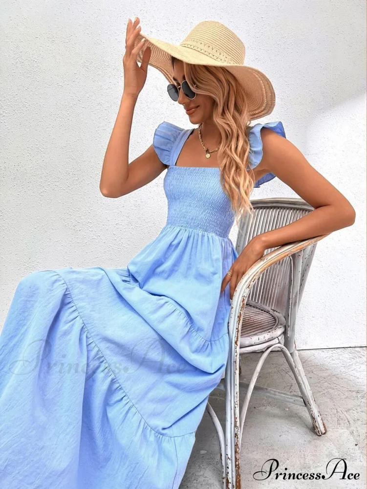 Pink Ruffled Straps Smocked Dress - Image 5
