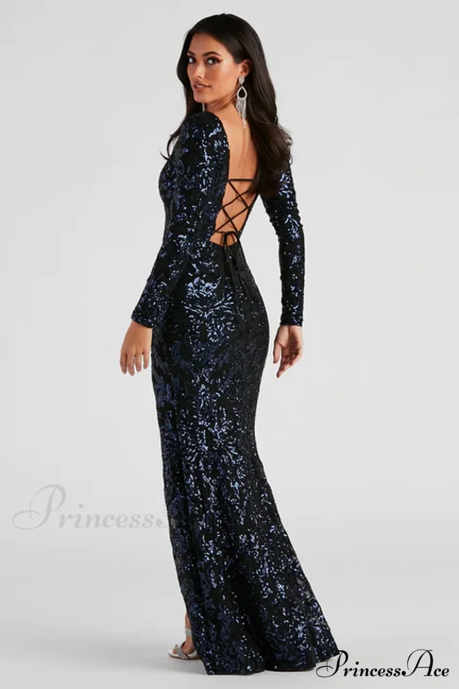 Arial Formal Stylish Sequin Lace-Up Dress - Image 3