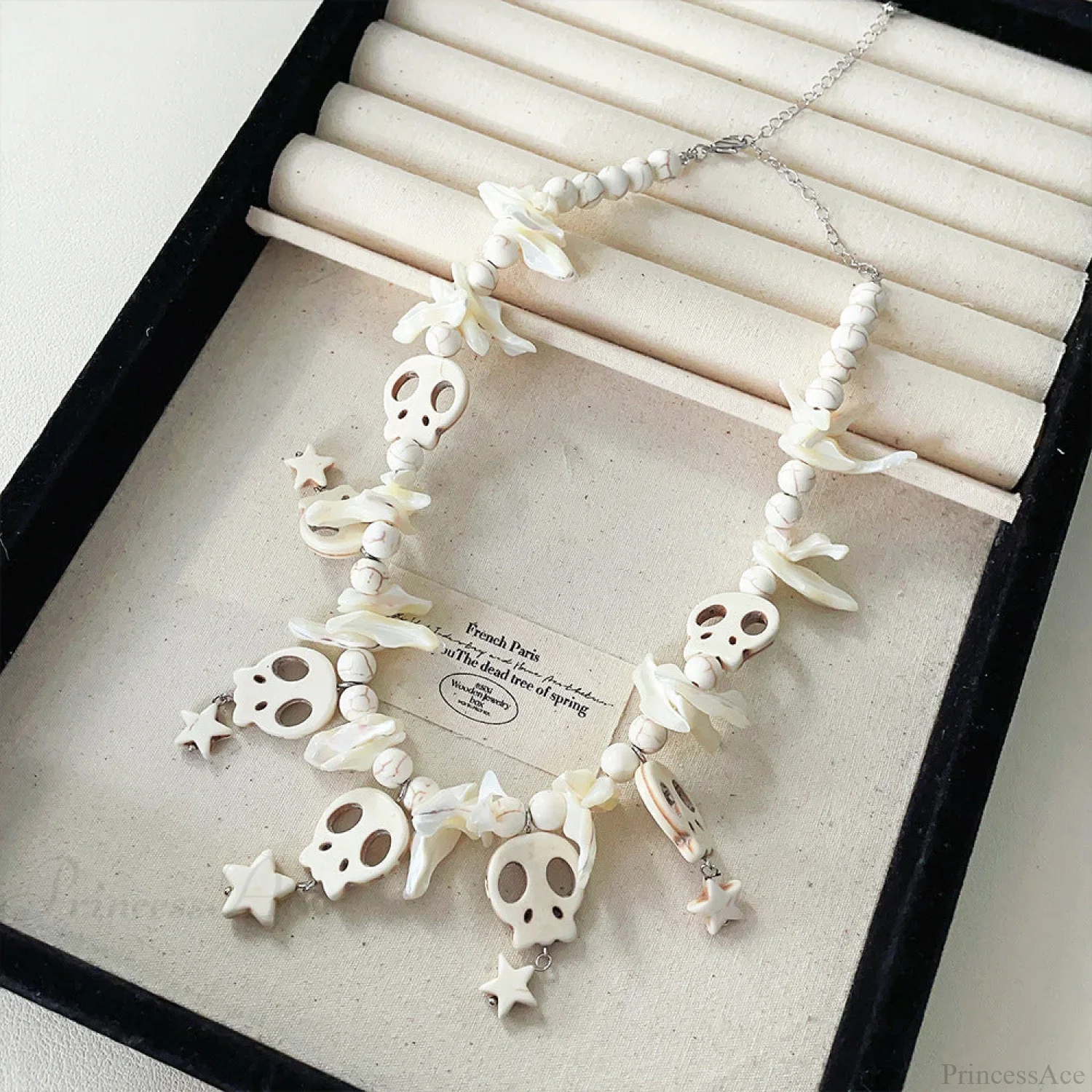 Punk Bow Skull Beaded Cross Star Pendant Necklace - Image 4