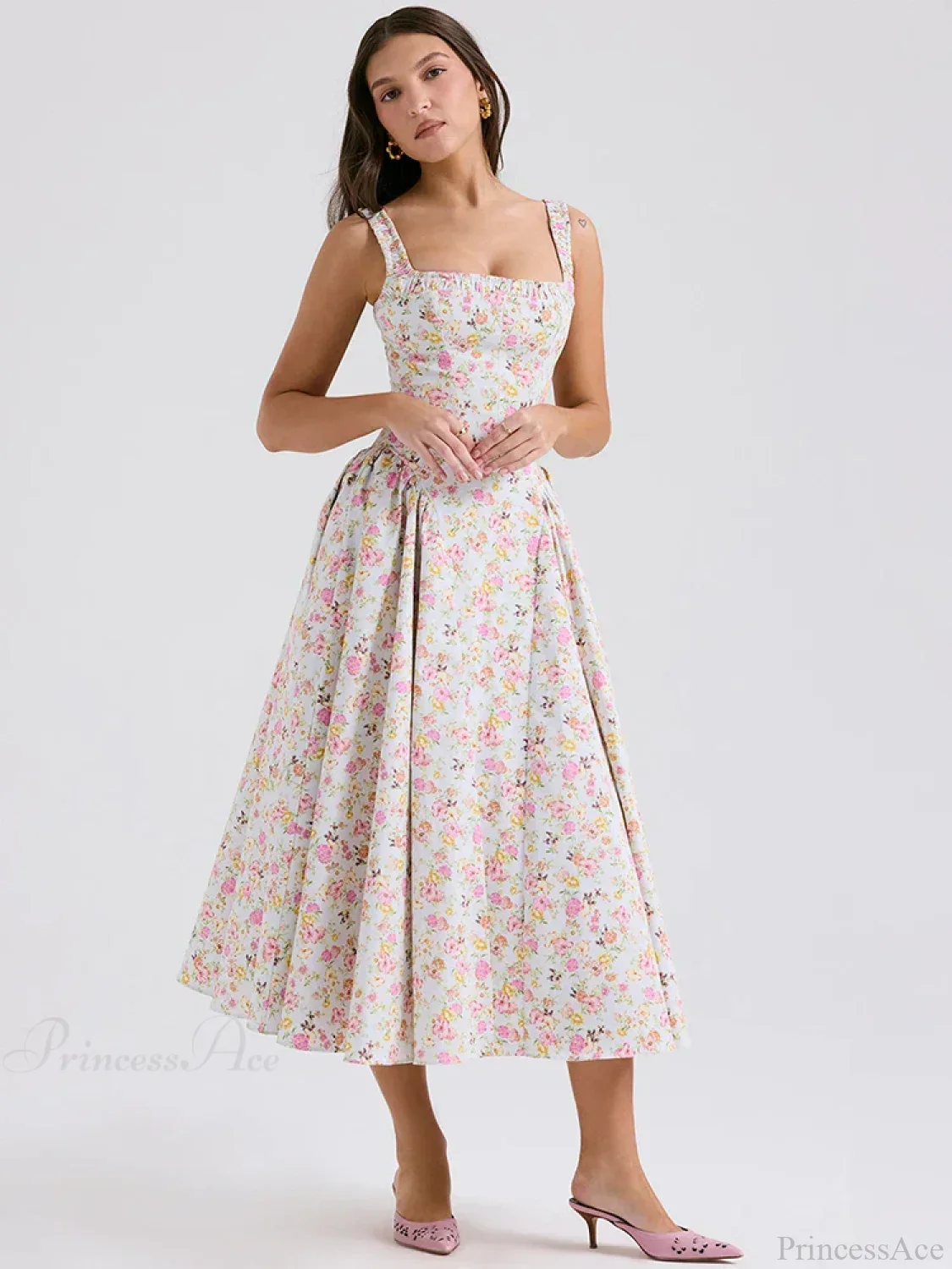 Print A-line Elegant Midi Vacation Dress - Image 3