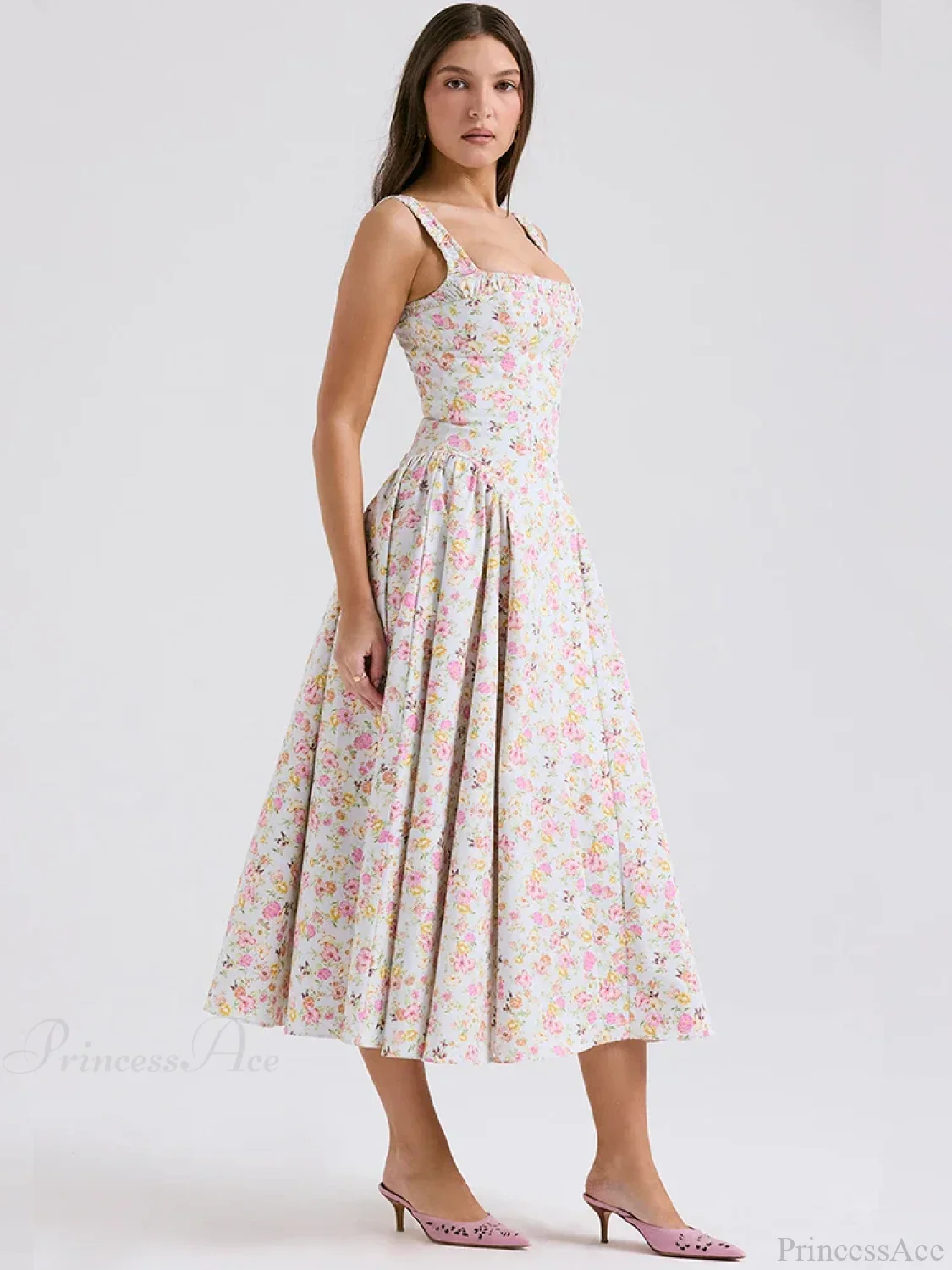 Print A-line Elegant Midi Vacation Dress - Image 4