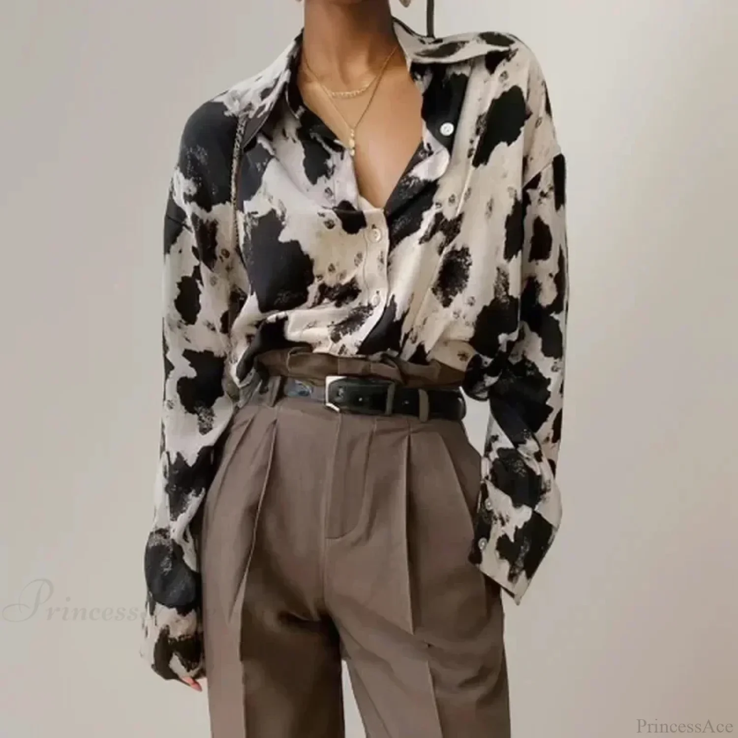 Print Button-up Casual Long Sleeve Blouse - Image 2
