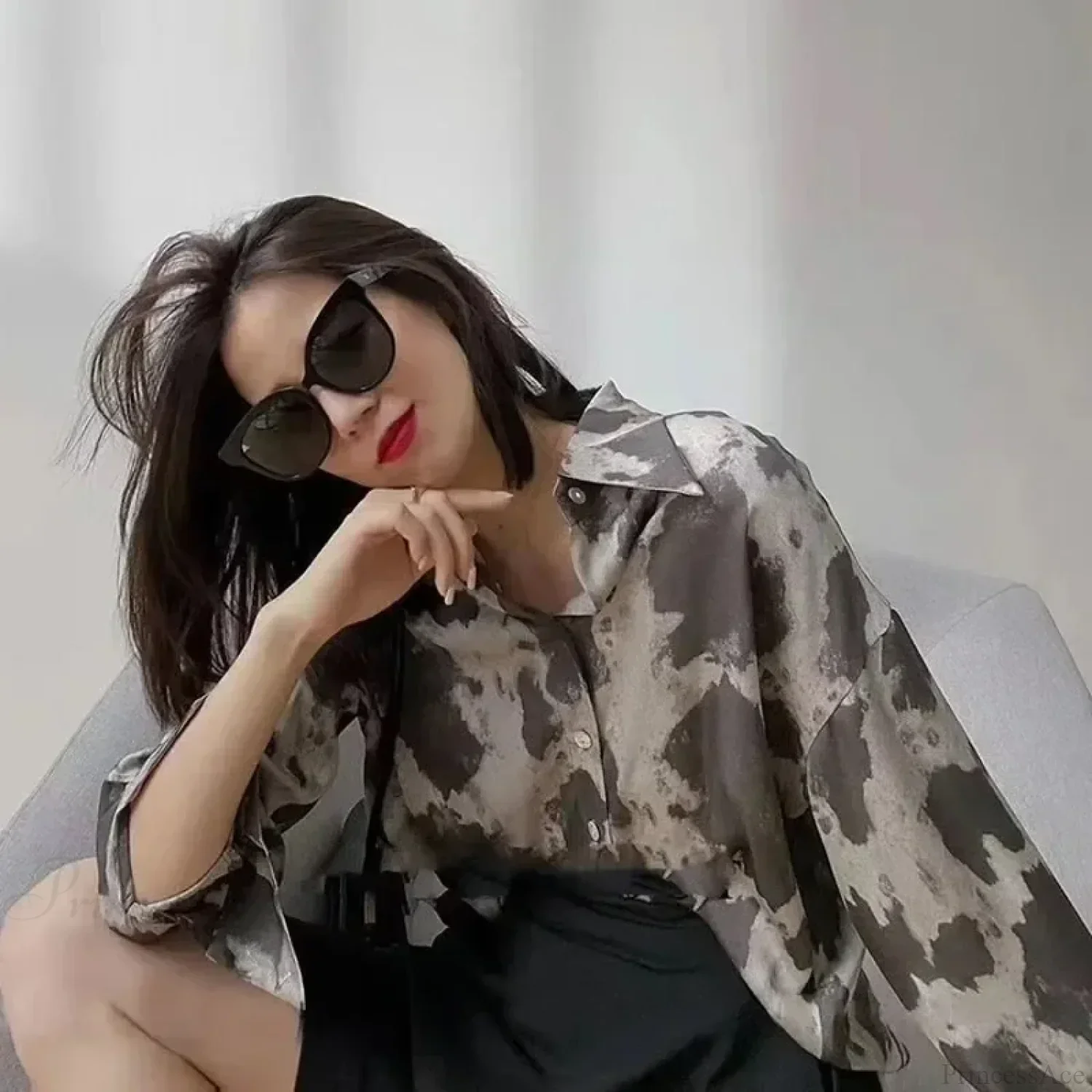Print Button-up Casual Long Sleeve Blouse - Image 4