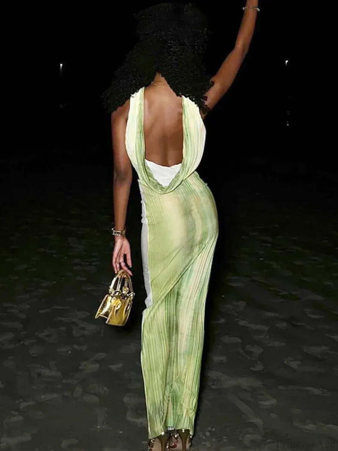 Print Deep V Neck Maxi Vacation Dress - Image 4