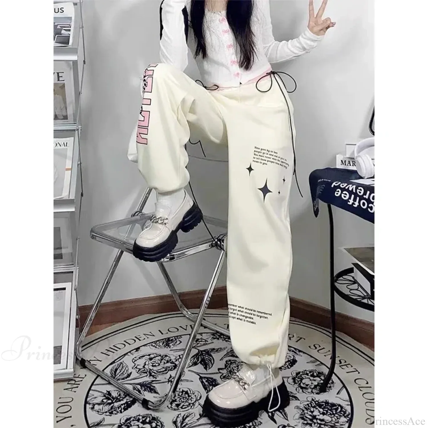Print Letter Casual Straight Pants - Image 5