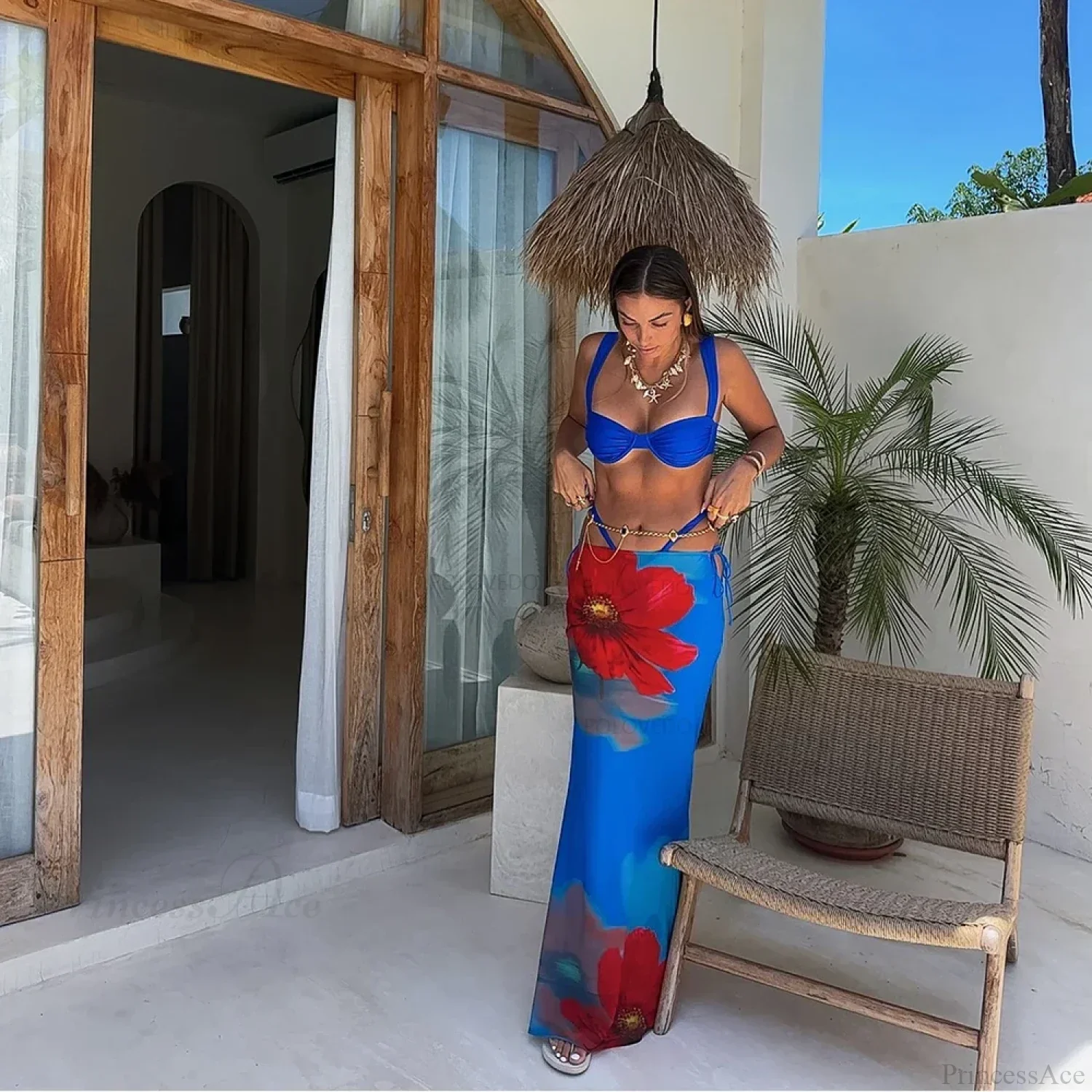 Print Long Dress Three Piece Swimsuit - Image 3