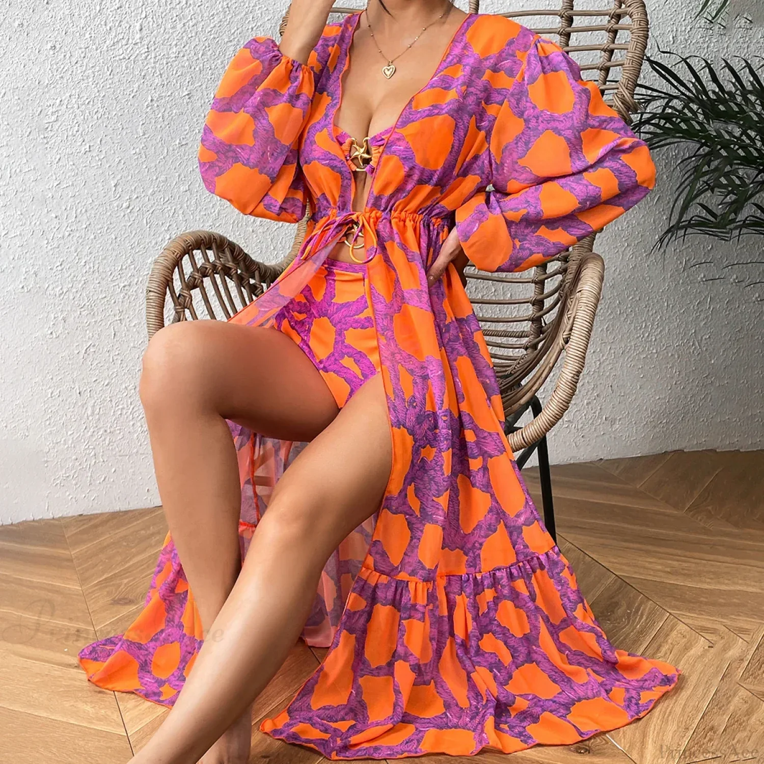 Print One-Piece Swimsuit Cover Up - Image 2