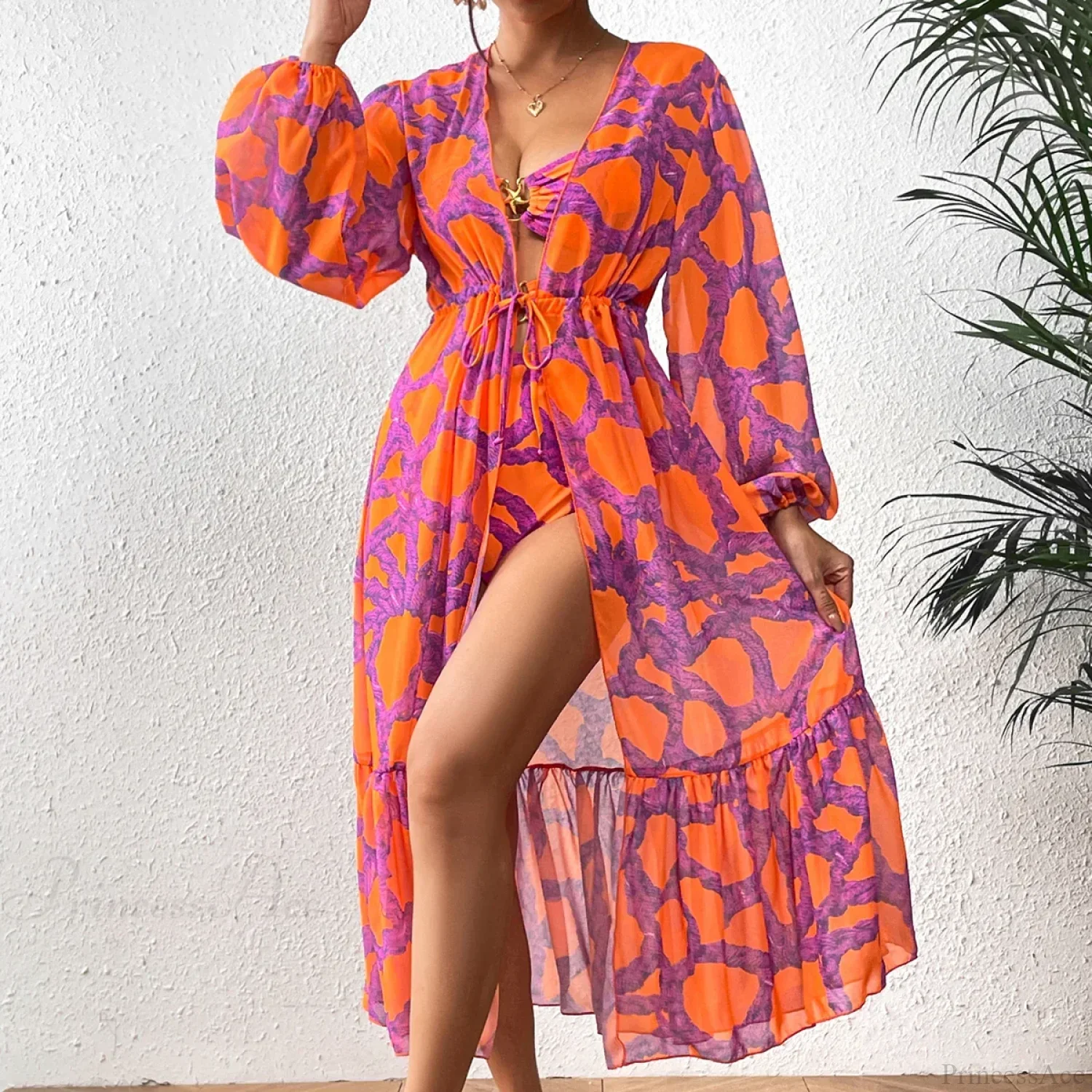 Print One-Piece Swimsuit Cover Up - Image 3