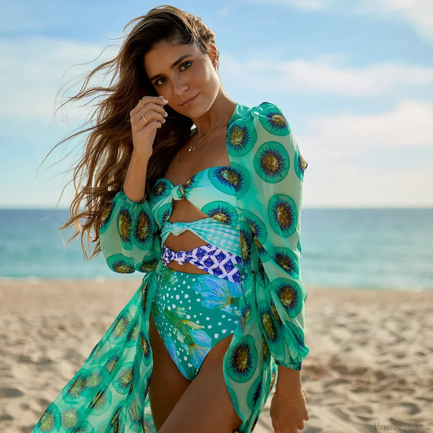 Print One-Piece Swimsuit Cover Up - Image 5
