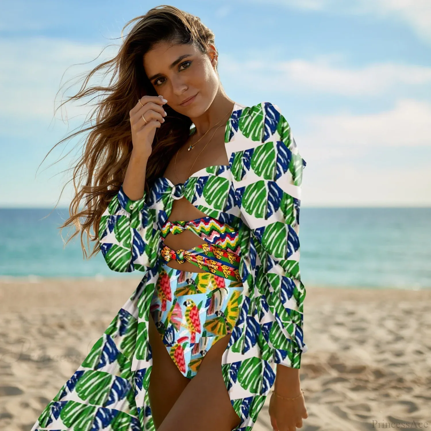 Print One-Piece Swimsuit Cover Up - Image 6
