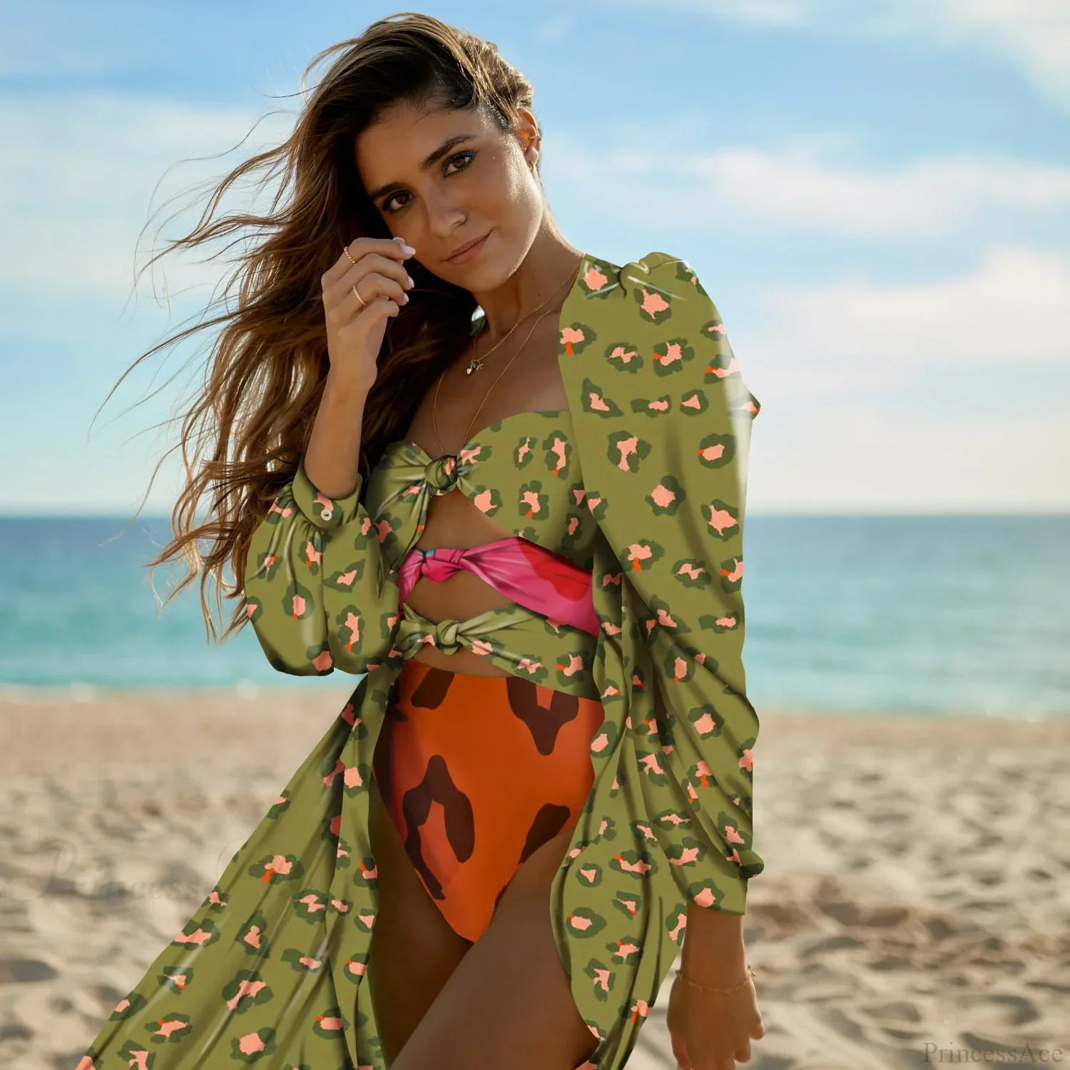 Print One-Piece Swimsuit Cover Up - Image 8