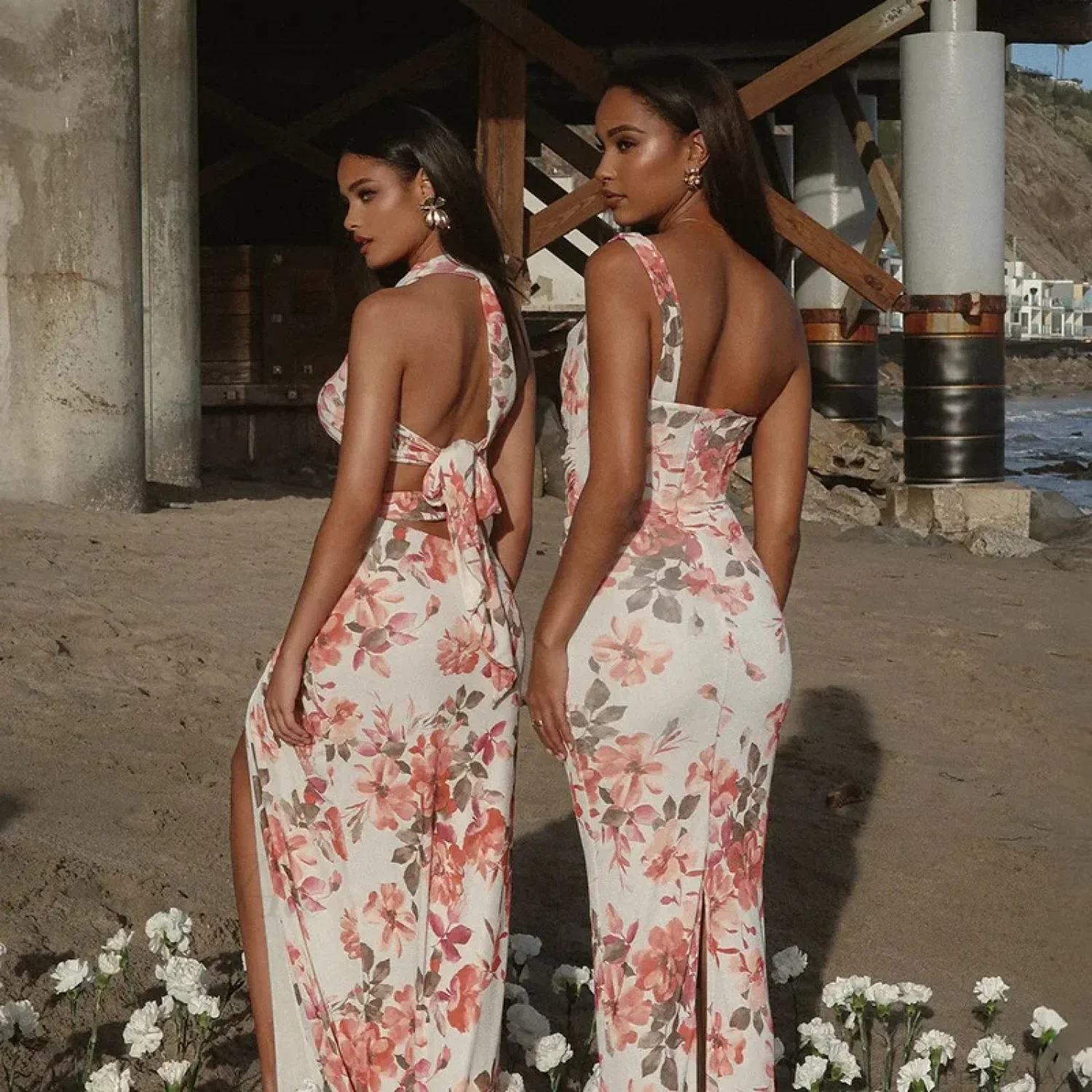 Print Pleated Slim Bodycon Vacation Dress - Image 5