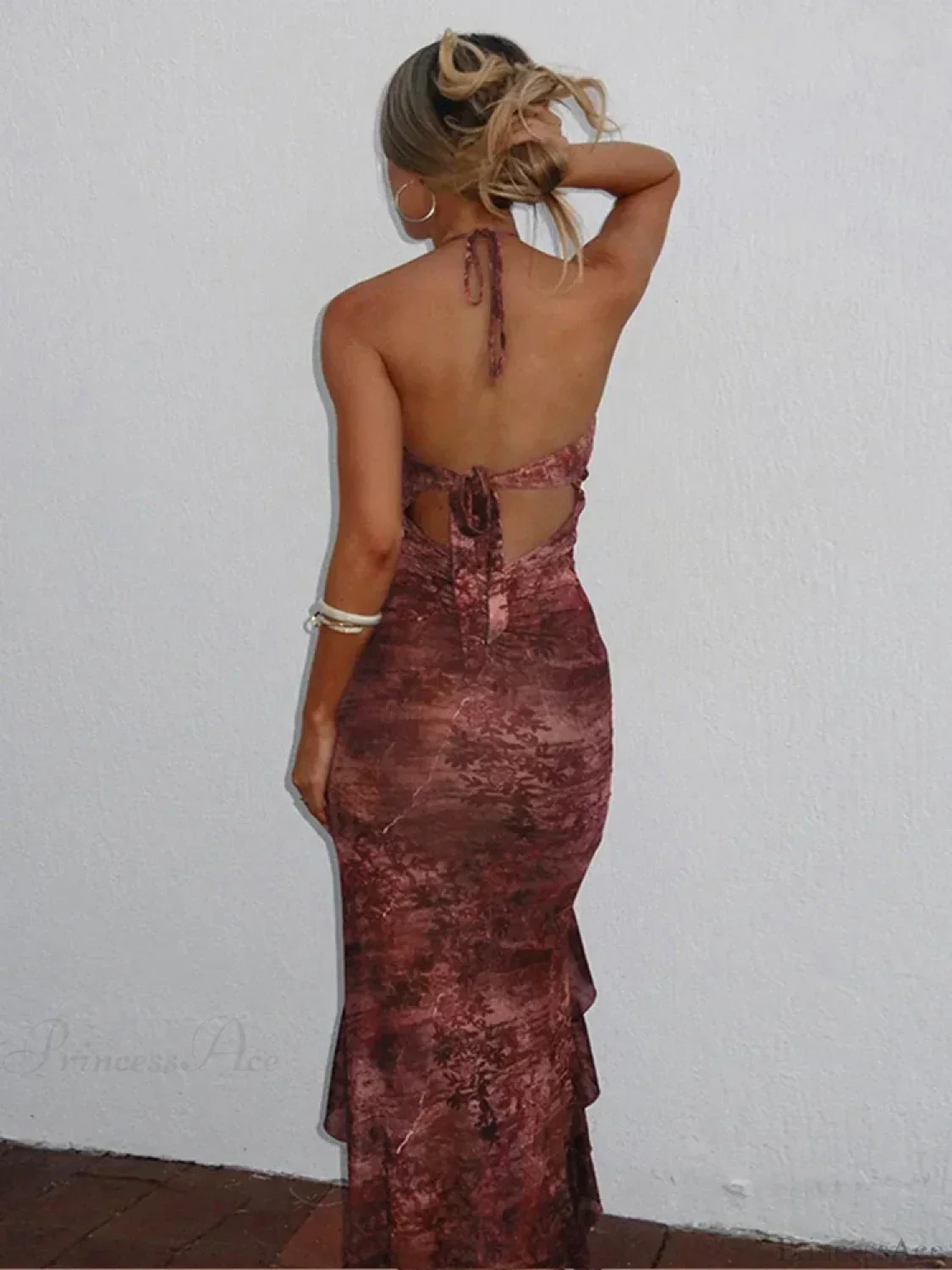 Print Ruffles Slim Bodycon Vacation Dress - Image 3