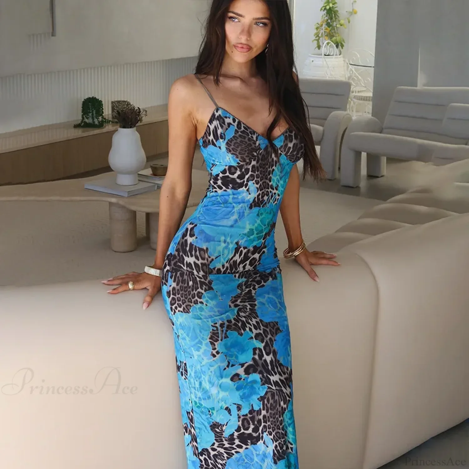 Print Slim Bodycon Maxi Vacation Dress - Image 5