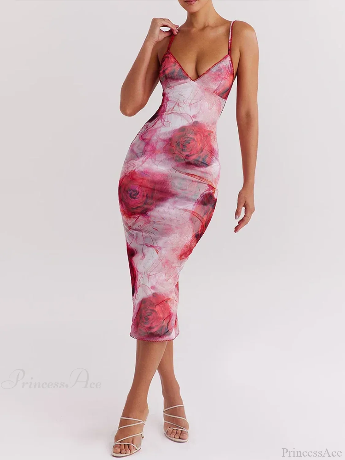 Print Slim Bodycon Midi Vacation Dress - Image 3