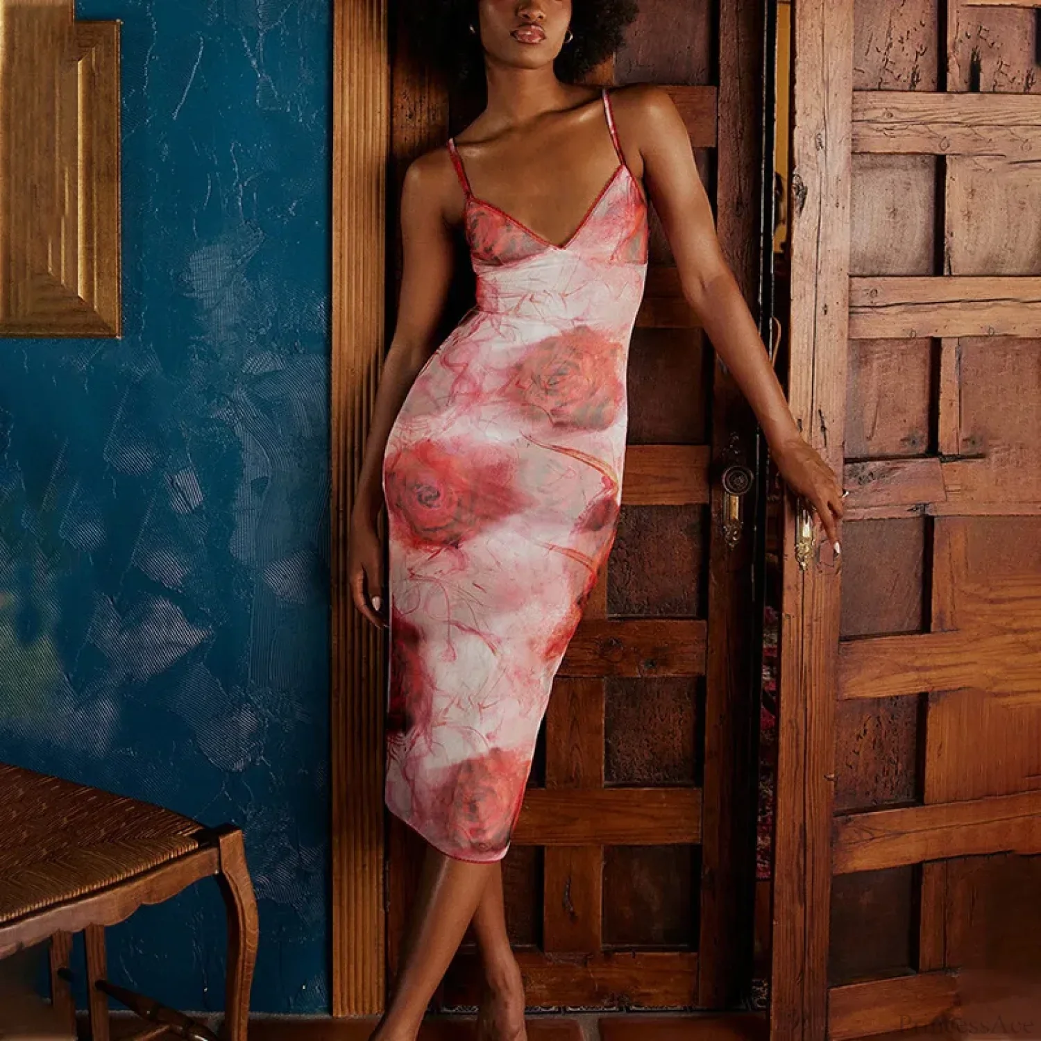 Print Slim Bodycon Midi Vacation Dress - Image 5