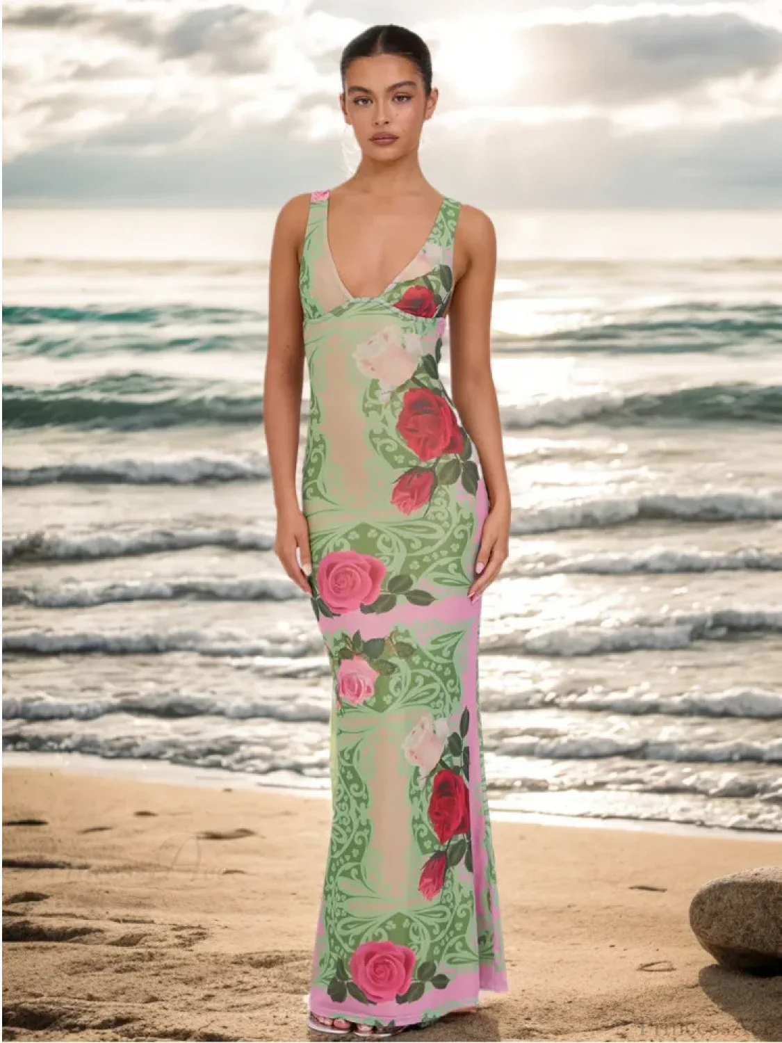 Print Slim Elegant Maxi Vacation Dress - Image 3