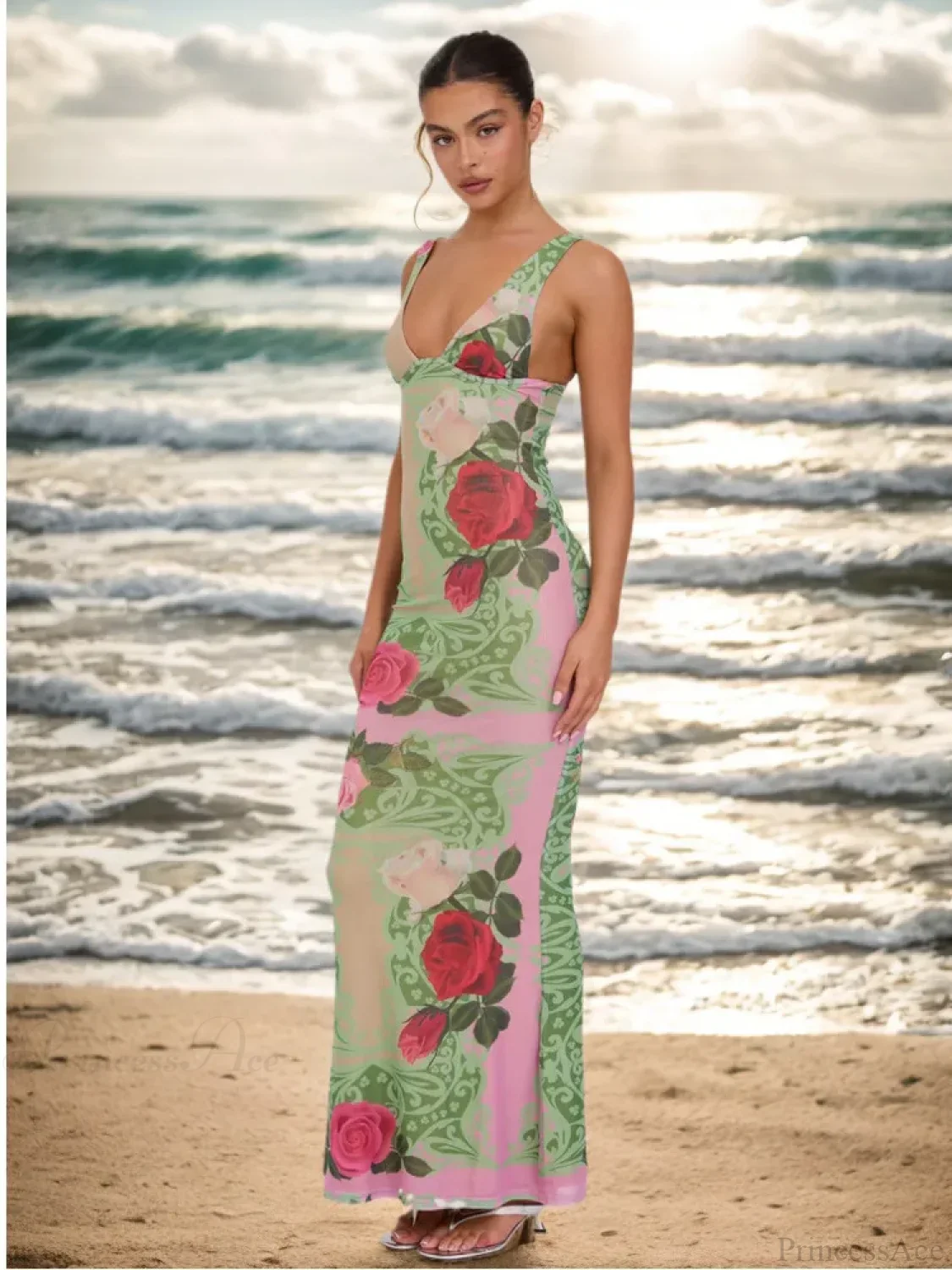 Print Slim Elegant Maxi Vacation Dress - Image 4