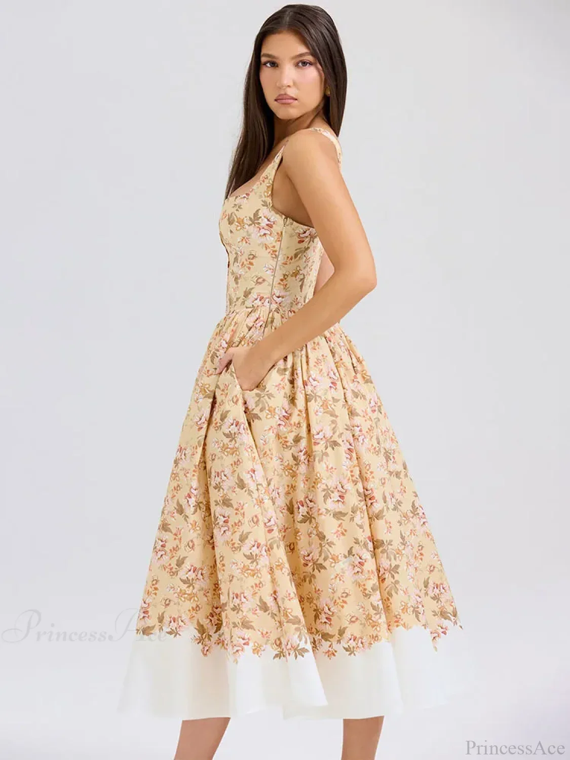 Print Waist Wrap A-line Vacation Dress - Image 5