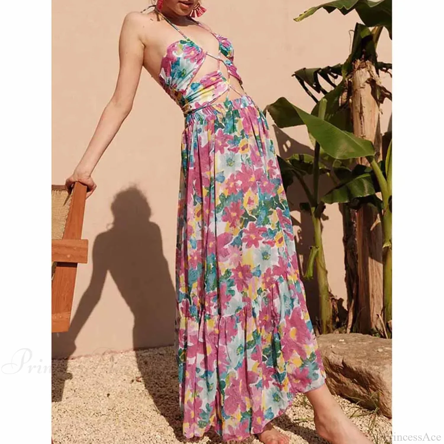 Printed Cutouts Tie One Piece Swimsuit - Image 2
