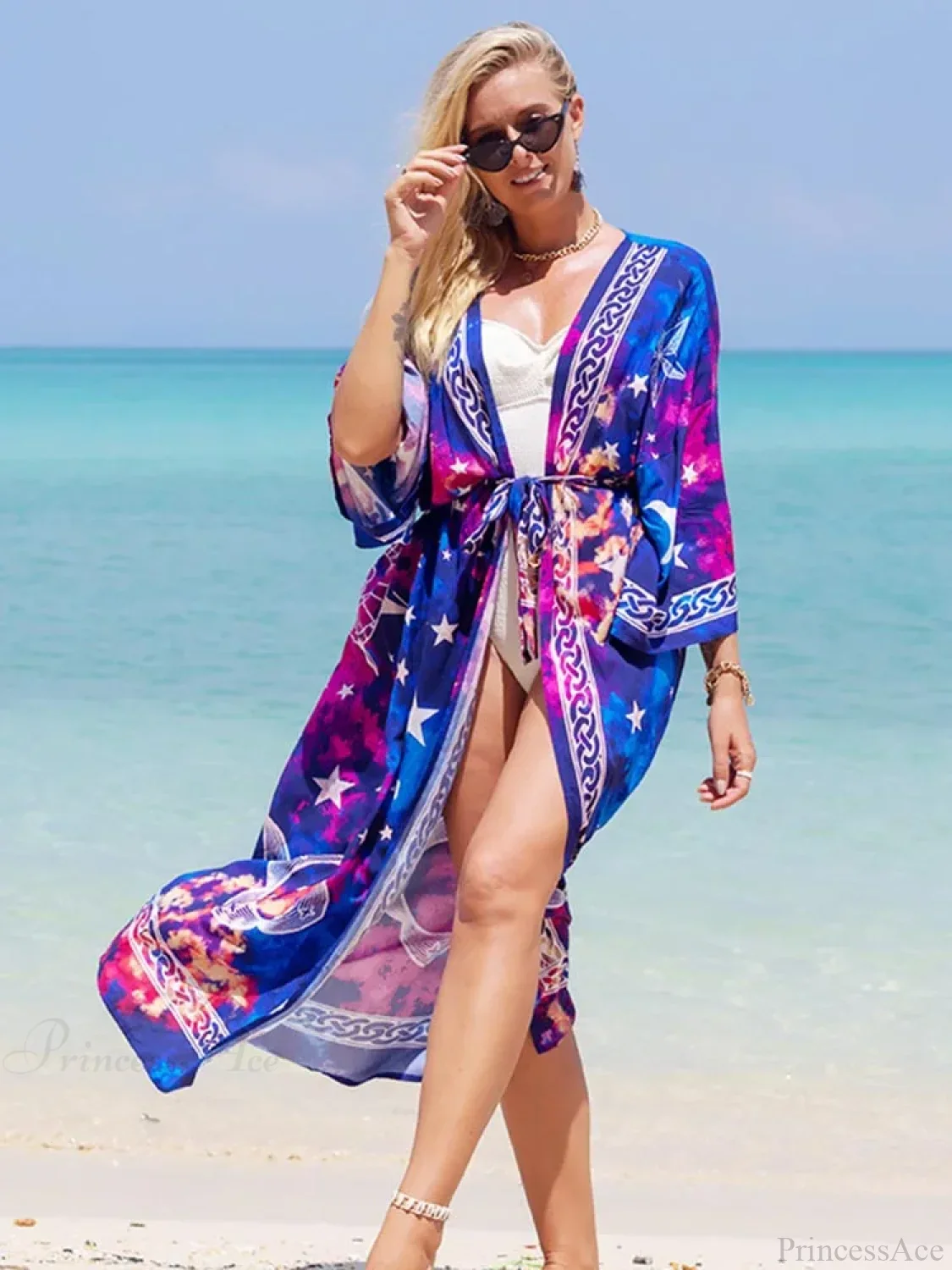 Printed Lace Up Bikini Cover Up