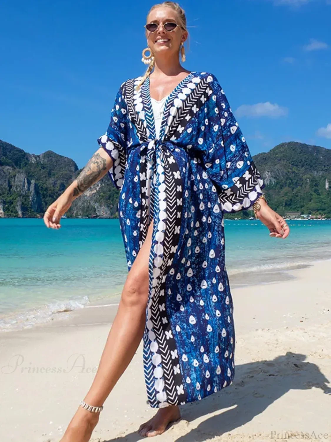 Printed Lace Up Bikini Cover Up - Image 10