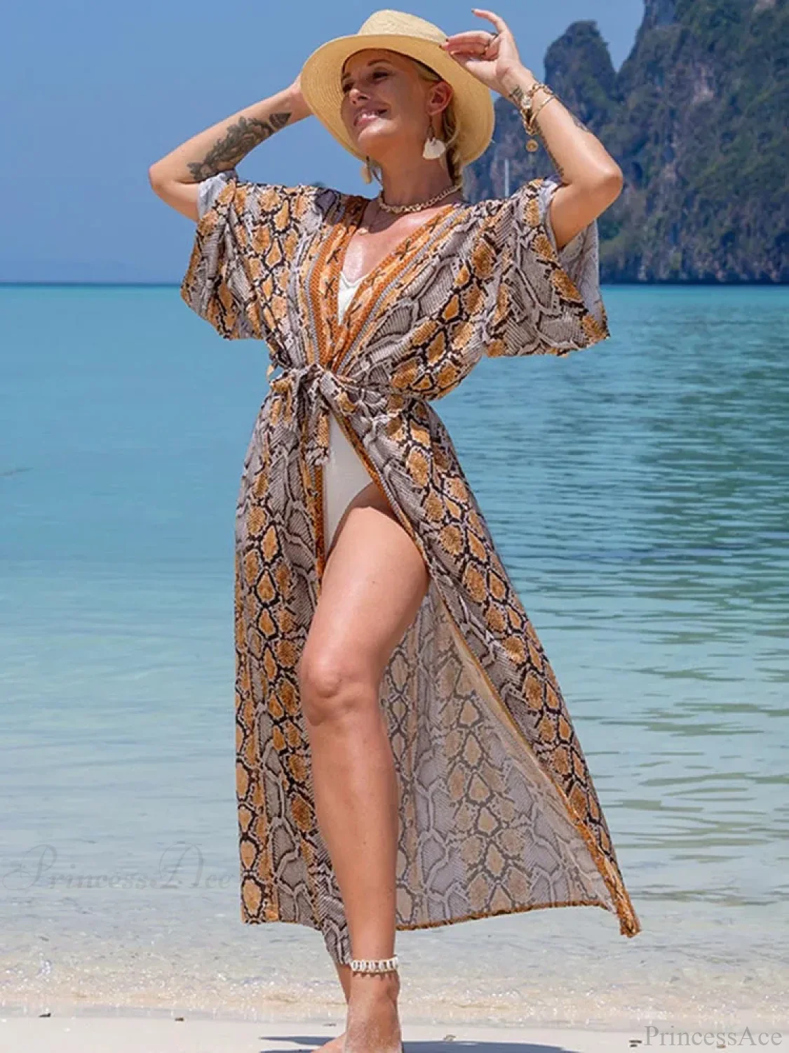 Printed Lace Up Bikini Cover Up - Image 15