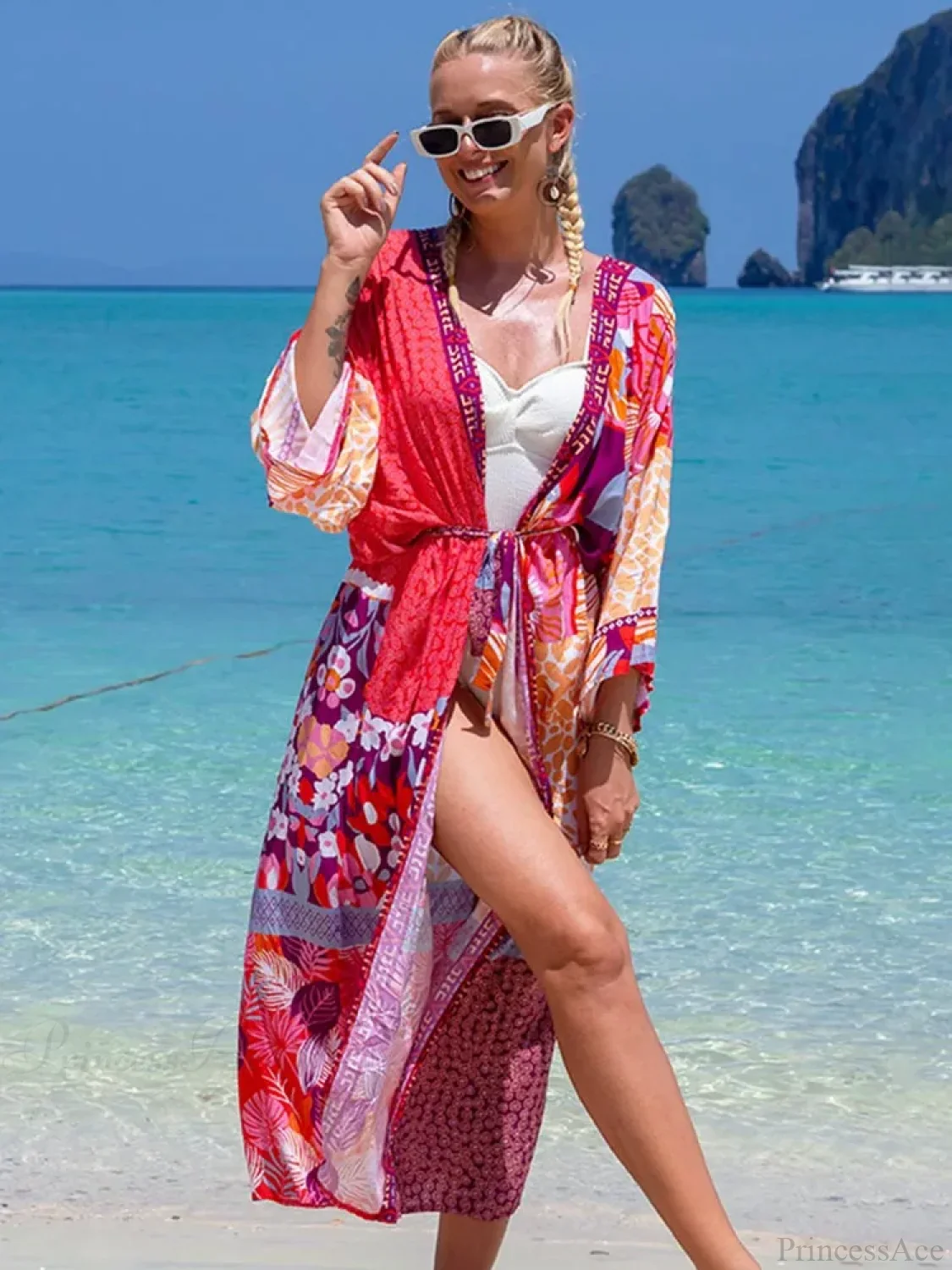 Printed Lace Up Bikini Cover Up - Image 5