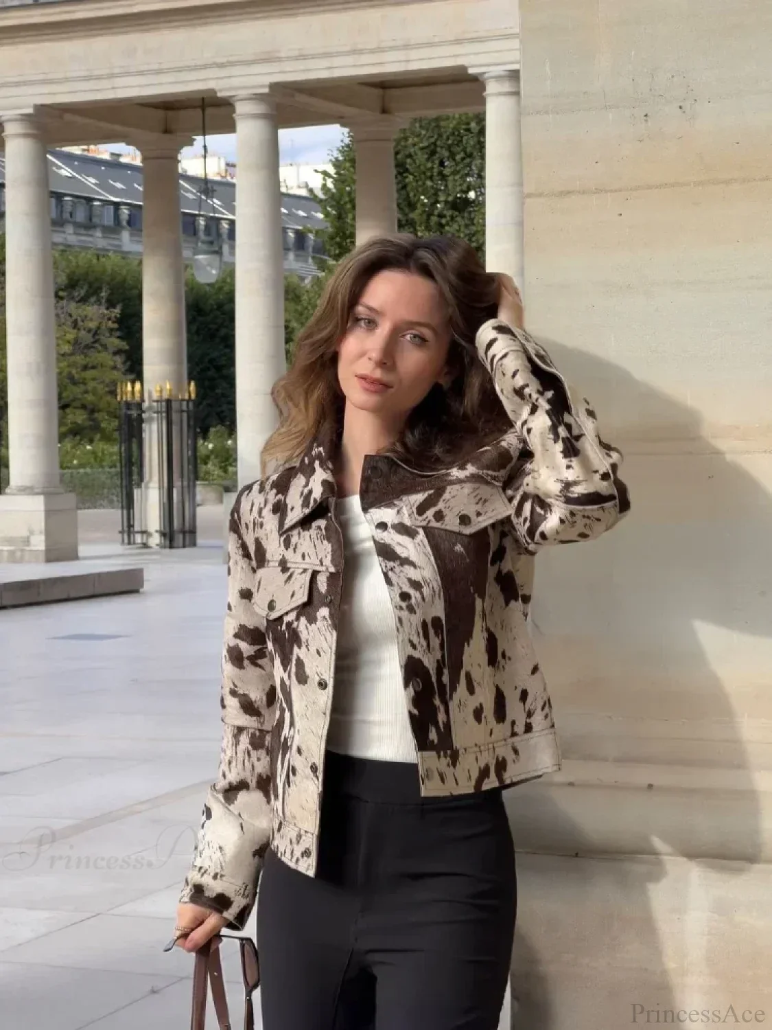 Printed Lapel Suede Coat - Image 2