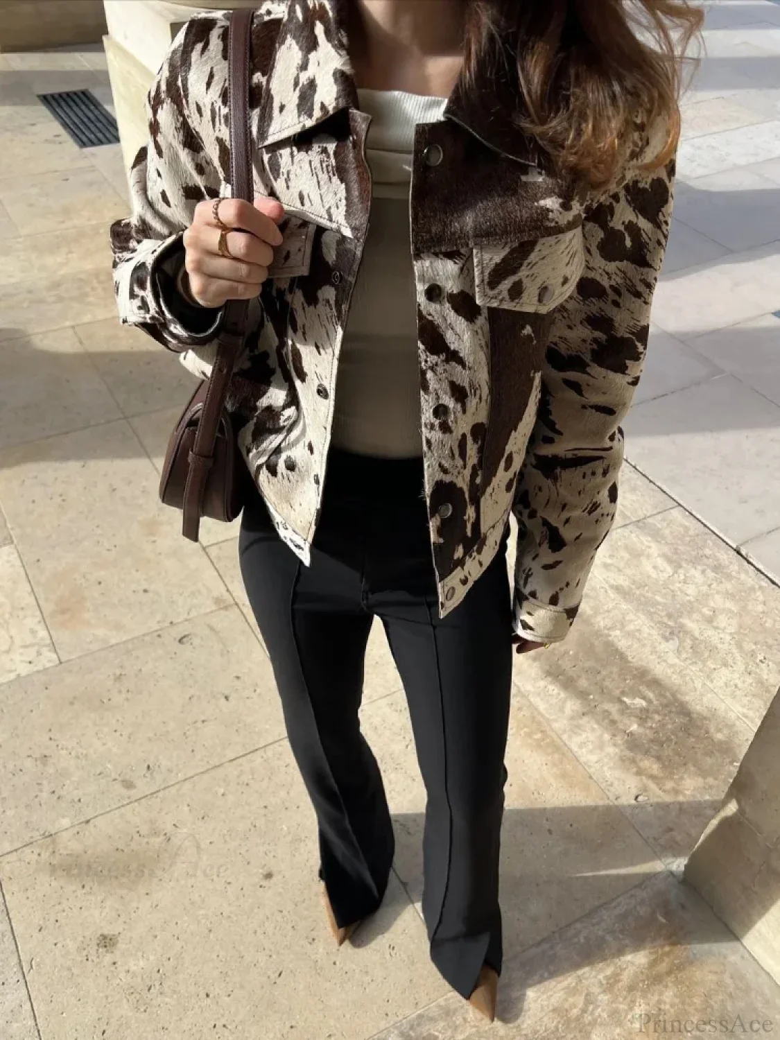 Printed Lapel Suede Coat - Image 4
