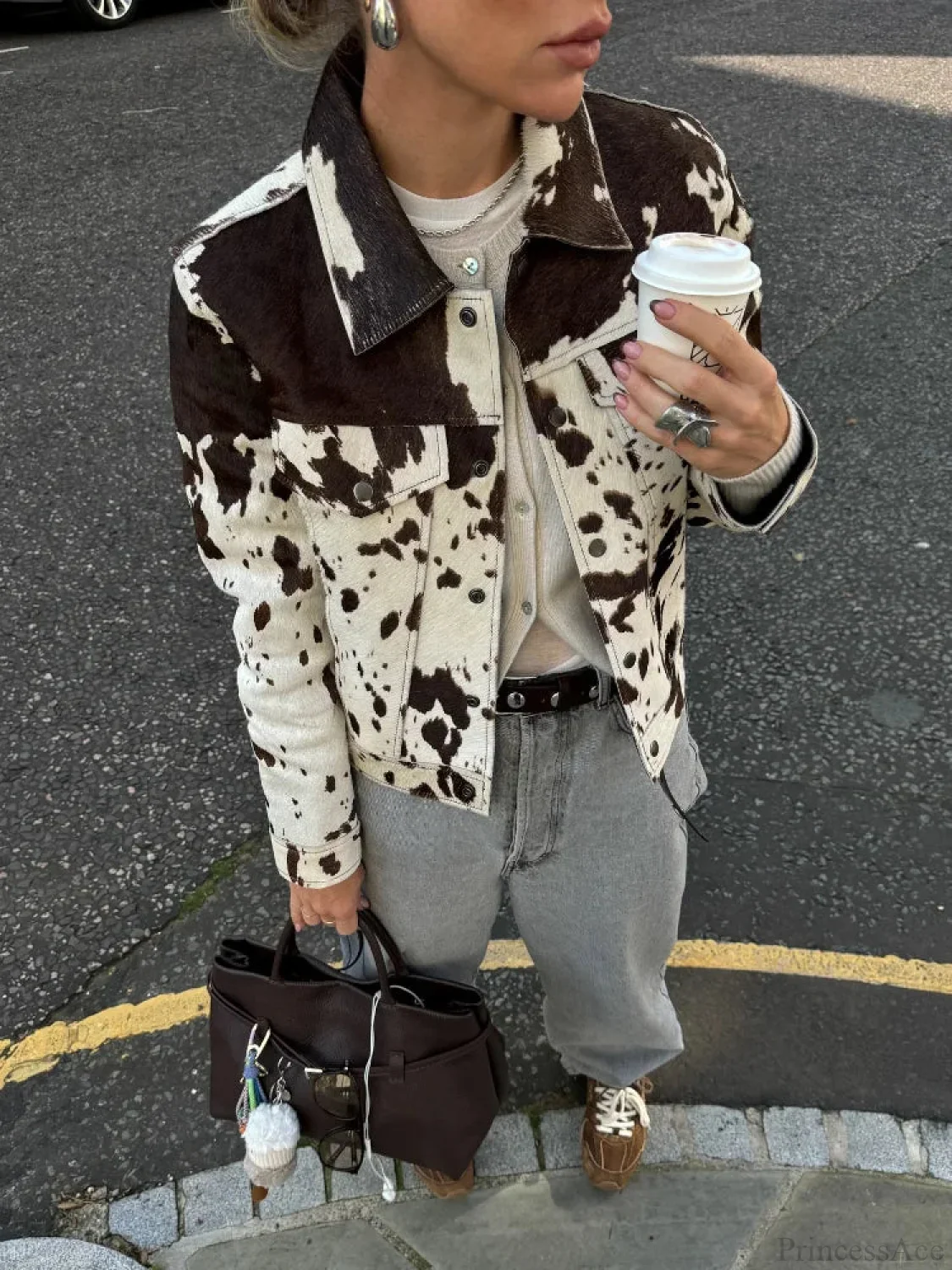 Printed Lapel Suede Coat - Image 6