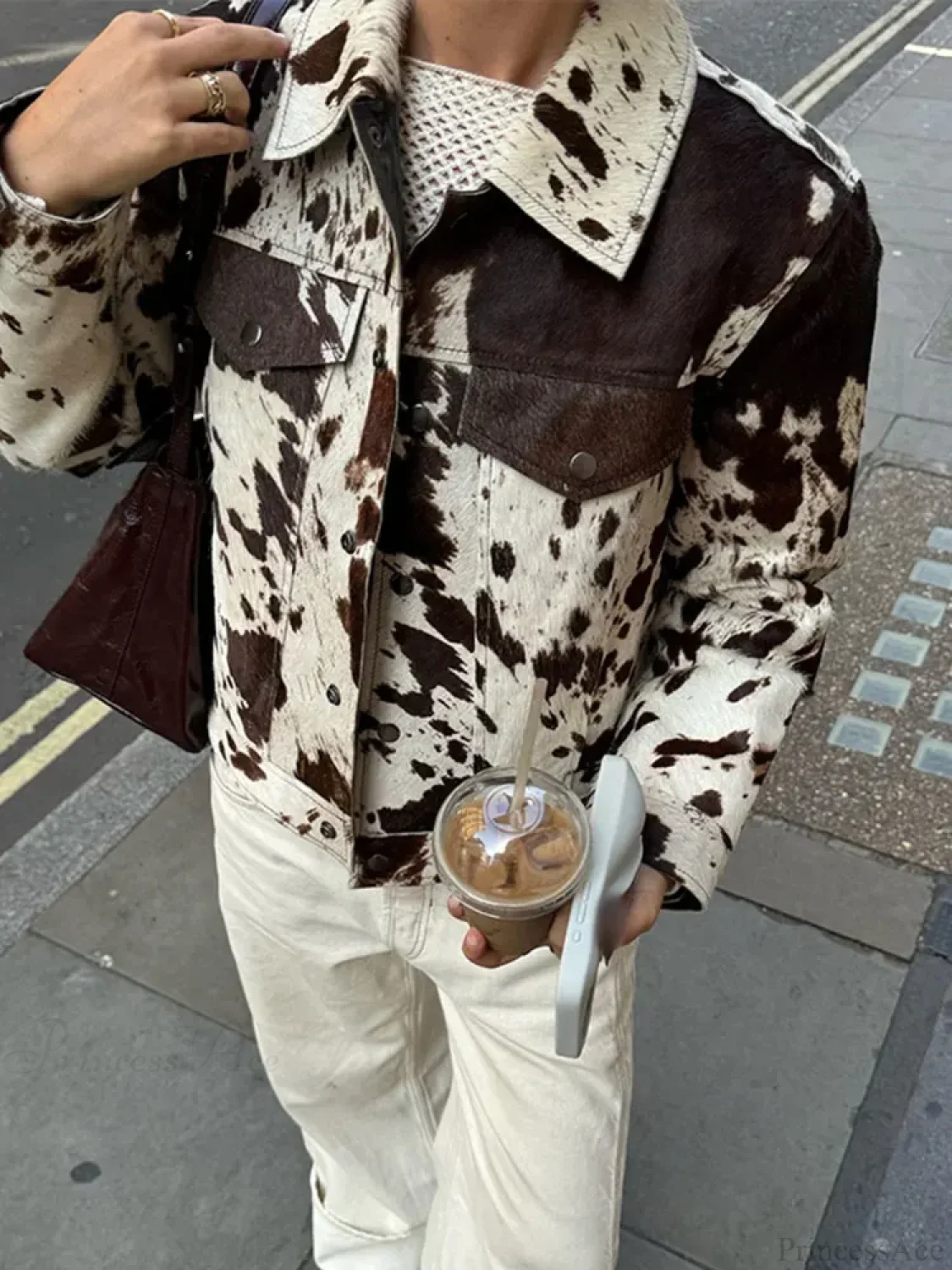 Printed Lapel Suede Coat - Image 7