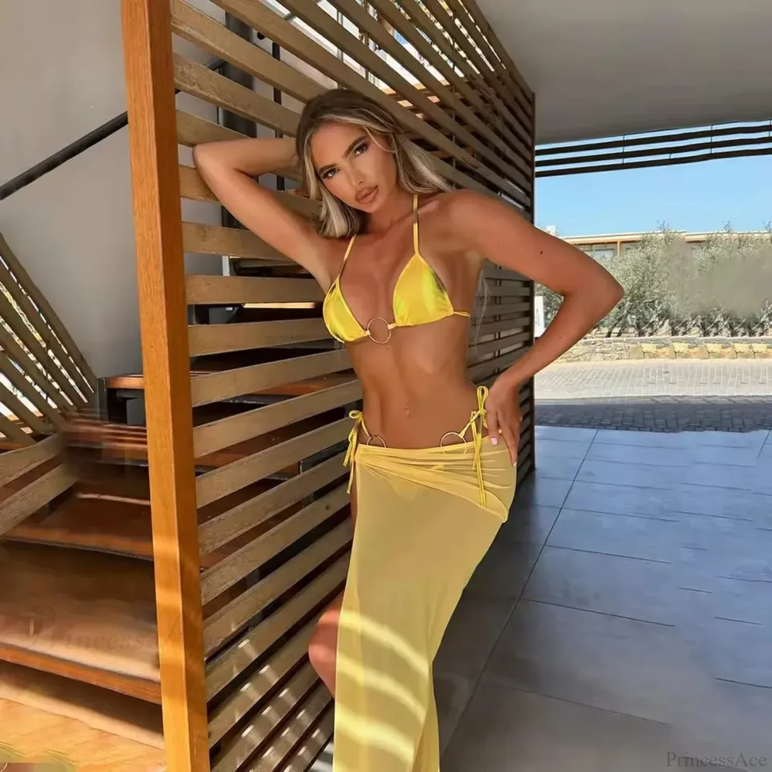 Printed Micro Bikini with Long Skirt Three Piece Swimsuit - Image 2