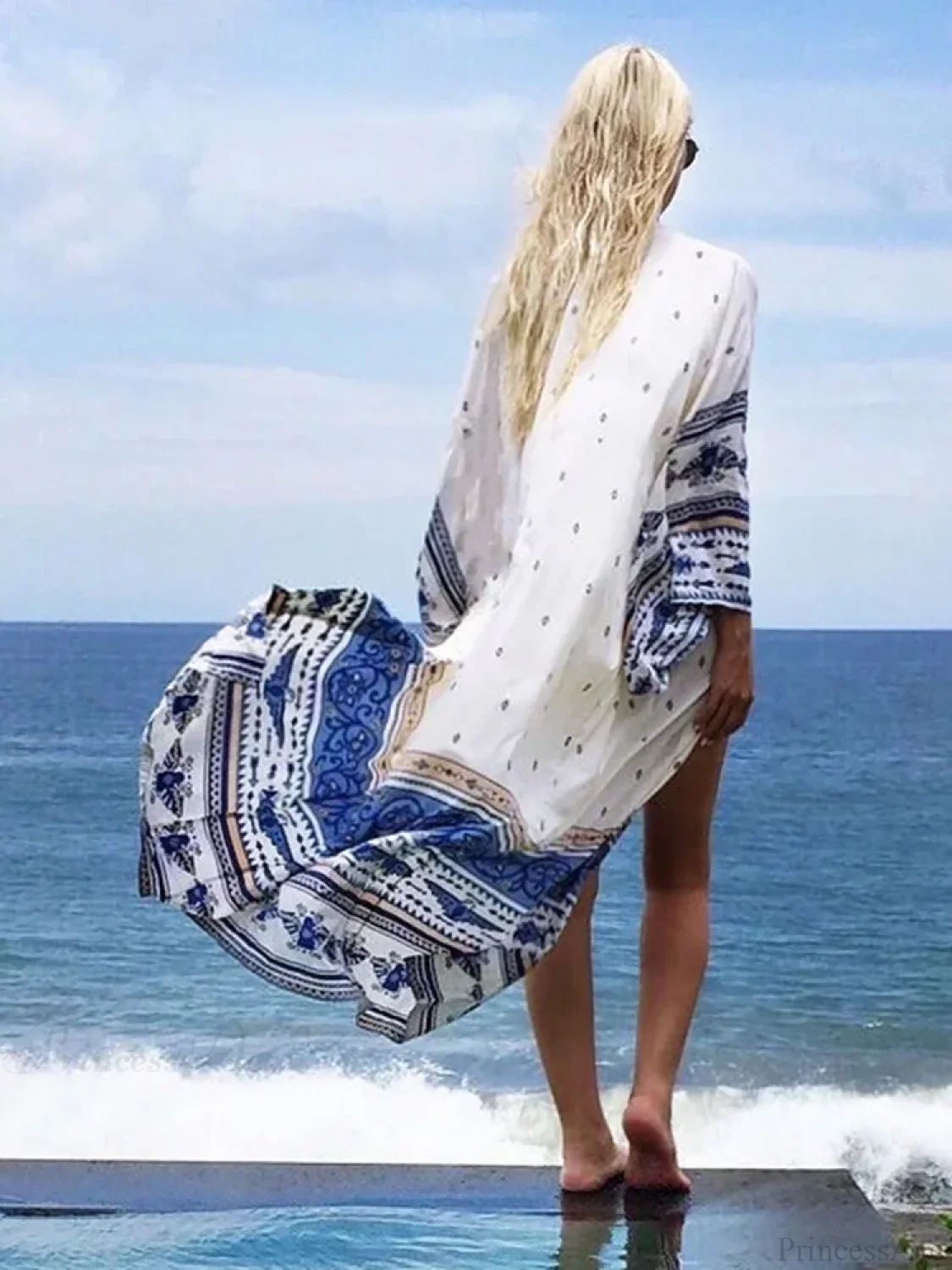Printed Open Stitch Long Sleeve Cover Up - Image 5