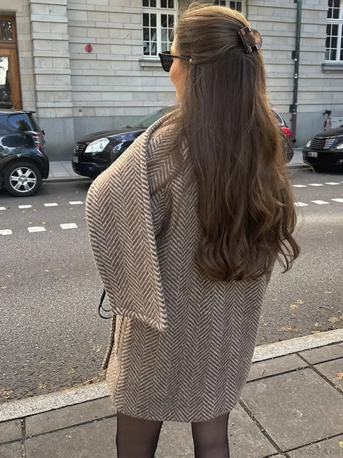 Printed Scarf Collar Woolen Coat - Image 3